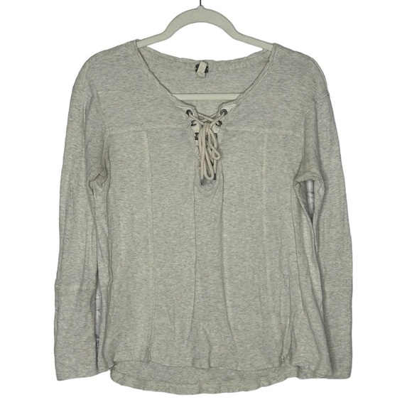 Free People Tops - We The Free Free Peoole Heathered Cream Long Sleeve Lace Up Neckline Top